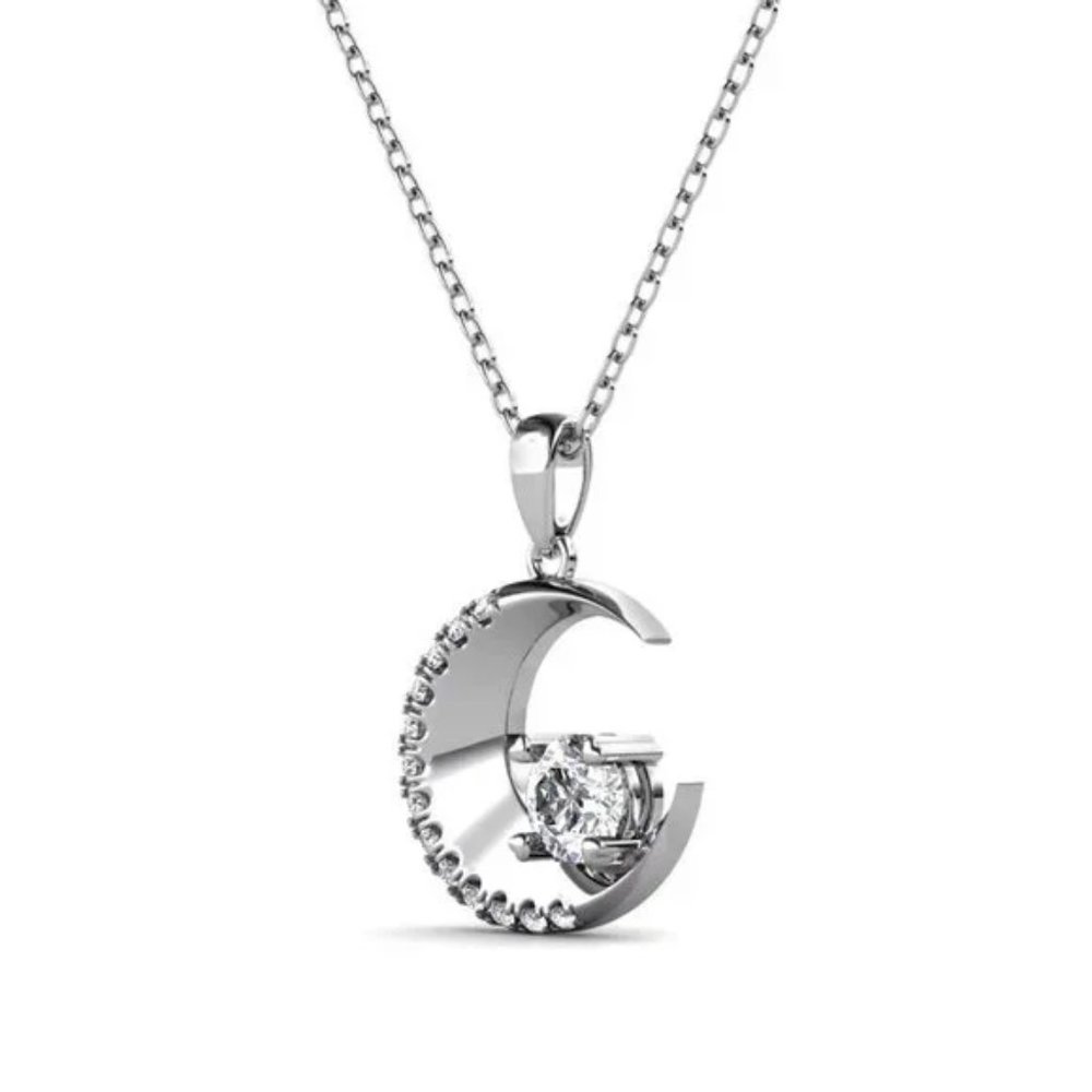 Certified 1/2 ct. t.w. Diamond Moissanite Crescent Moon Necklace NEW - Picture 3 of 7